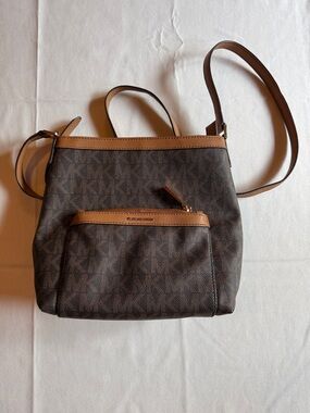 Michael Kors Brown and Tan Signature Logo Crossbody